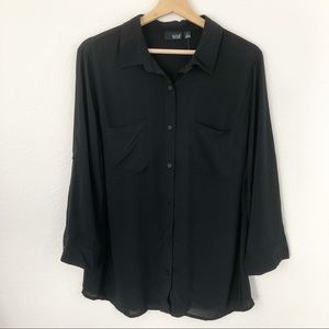 a.n.a Womens Long Sleeve Button-Front Shirt Sz LT